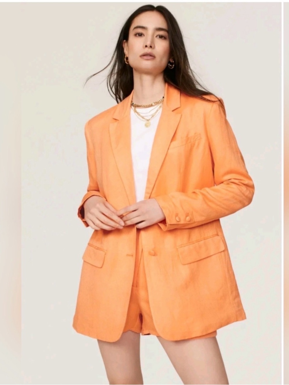 Set of Ashley Park Sherbet Orange Single-Button Blazer small and medium short